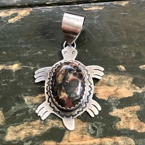 Navajo Sterling Silver and Jasper Turtle Pendant
